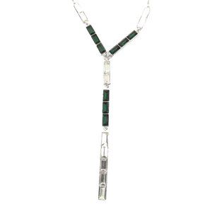 Laura Vann Green and Clear Rhinestone (19) Y-shaped Necklace Opera length